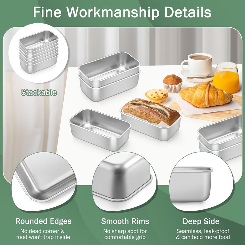 TeamFar Mini Loaf Pan, 6 PCS Stainless Steel Loaf Pans for Baking Bread, 6.3 x 3.5 Inch Bread Baking Pan for Homemade Bread, Meatloaf, Cake and Brownies, Non-Toxic, Oven & Dishwasher Safe - Image 4